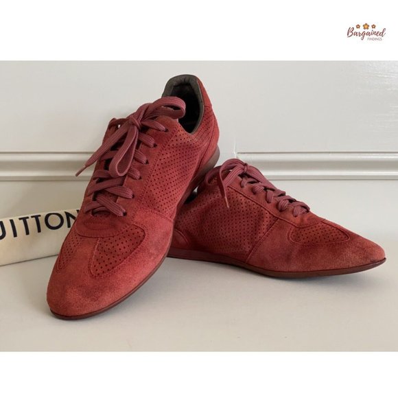 Authentic Louis Vuitton Pink Perforated Suede LV Logo Low Top Sneakers Size 7.5 - Picture 12 of 13